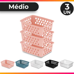 Kit 3 Cesto Organizador Multiuso Decorativo Médio p/ Gaveta Armário 20x16 cm