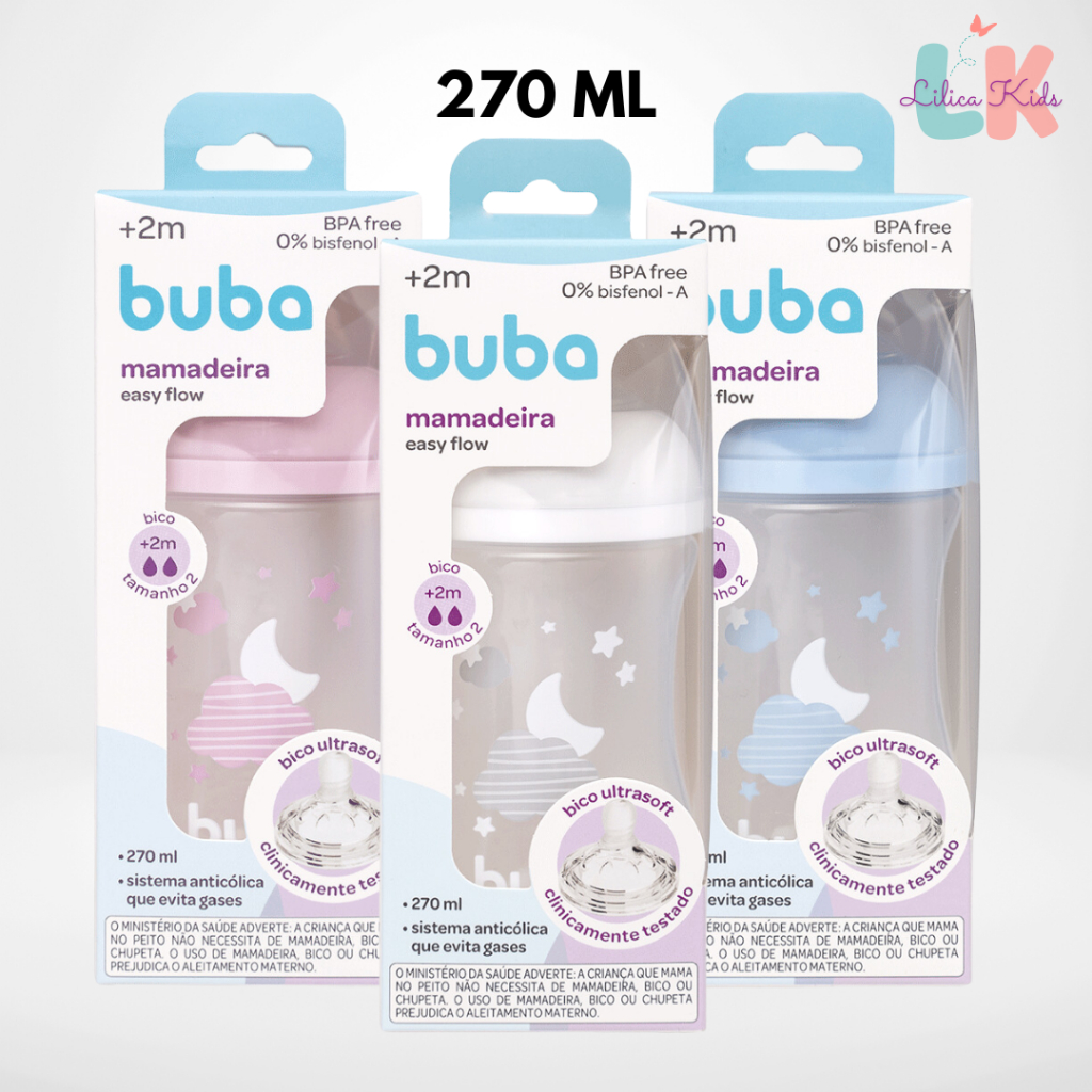 Mamadeira Buba Easy Flow Nuvem Anticólica 270 ml Rosa Branca ou Azul