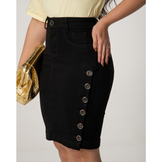 Saia Preta Secretária com Botões Laterais e Lycra | Moda Evangélica 7PALLAS em Oferta na Shopee