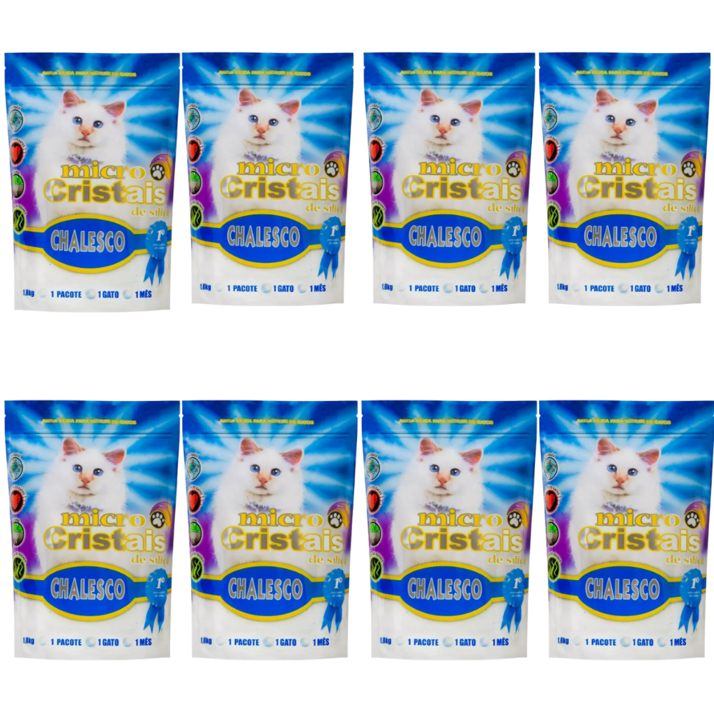Kit 8 Areia Gato Sílica Fina Premium 1,8kg Chalesco