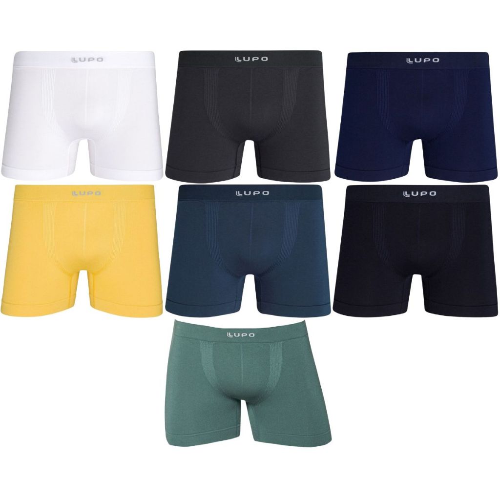 Cueca Lupo Box Boxer Micromodal Sem Costura Formato Anatomico Cos Elastico Masculino Adulto Dia a Dia Branco Preto Azul