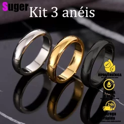Kit 3 Pças de Anel Fashion Simples De Aço Inoxidável 316l Unissex 4mm Superfície Lisa Para casal