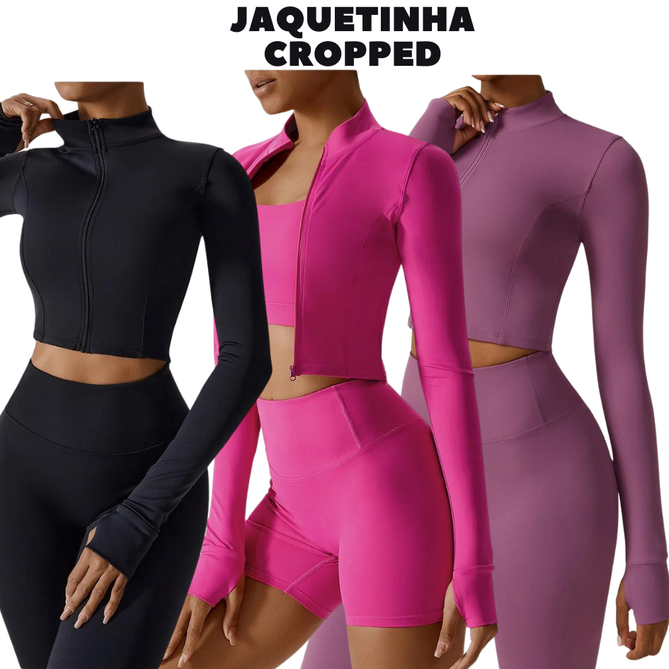 Jaquetinha Cropped Segunda Pele Seca Rápido Esportiva Gringa Dedinho Treino Academia Várias Cores