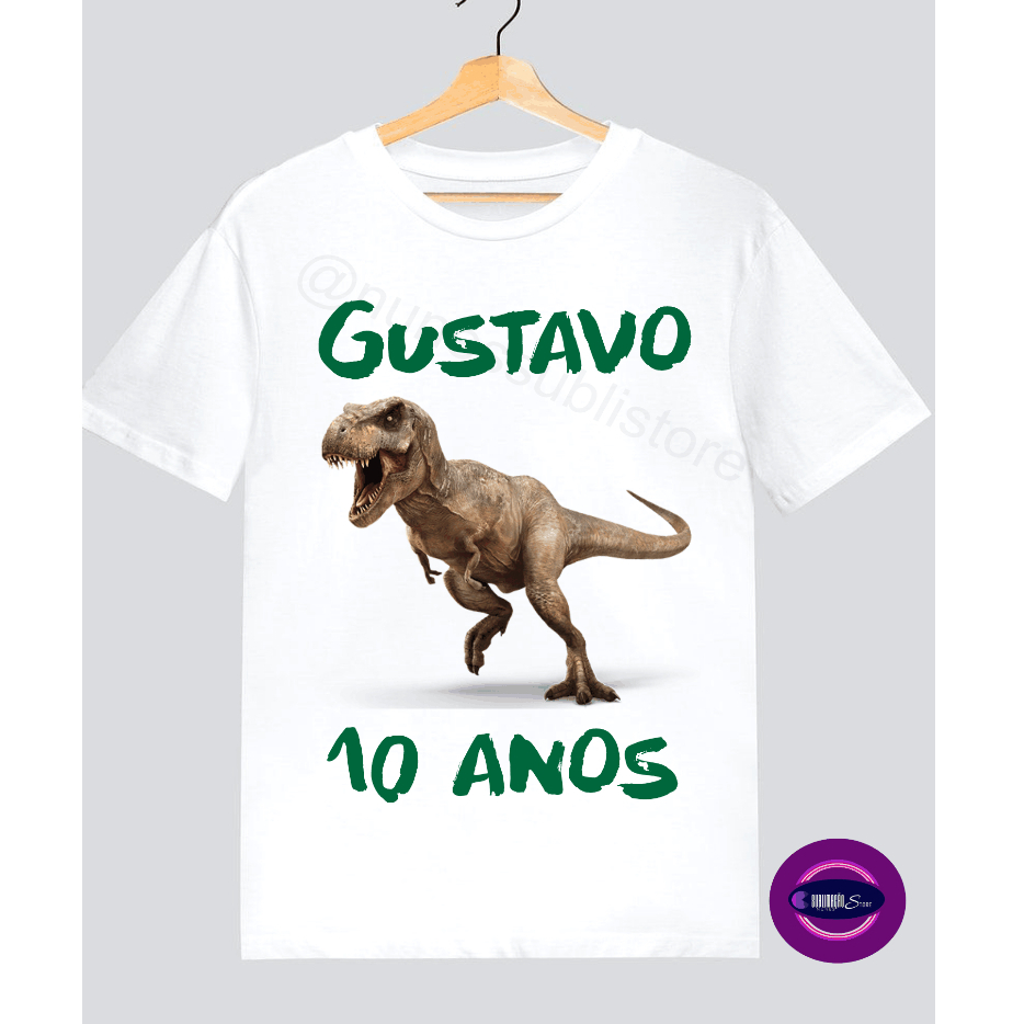 Camisa Camiseta Dinossauro Rex Blusa TRex Infantil Com Nome