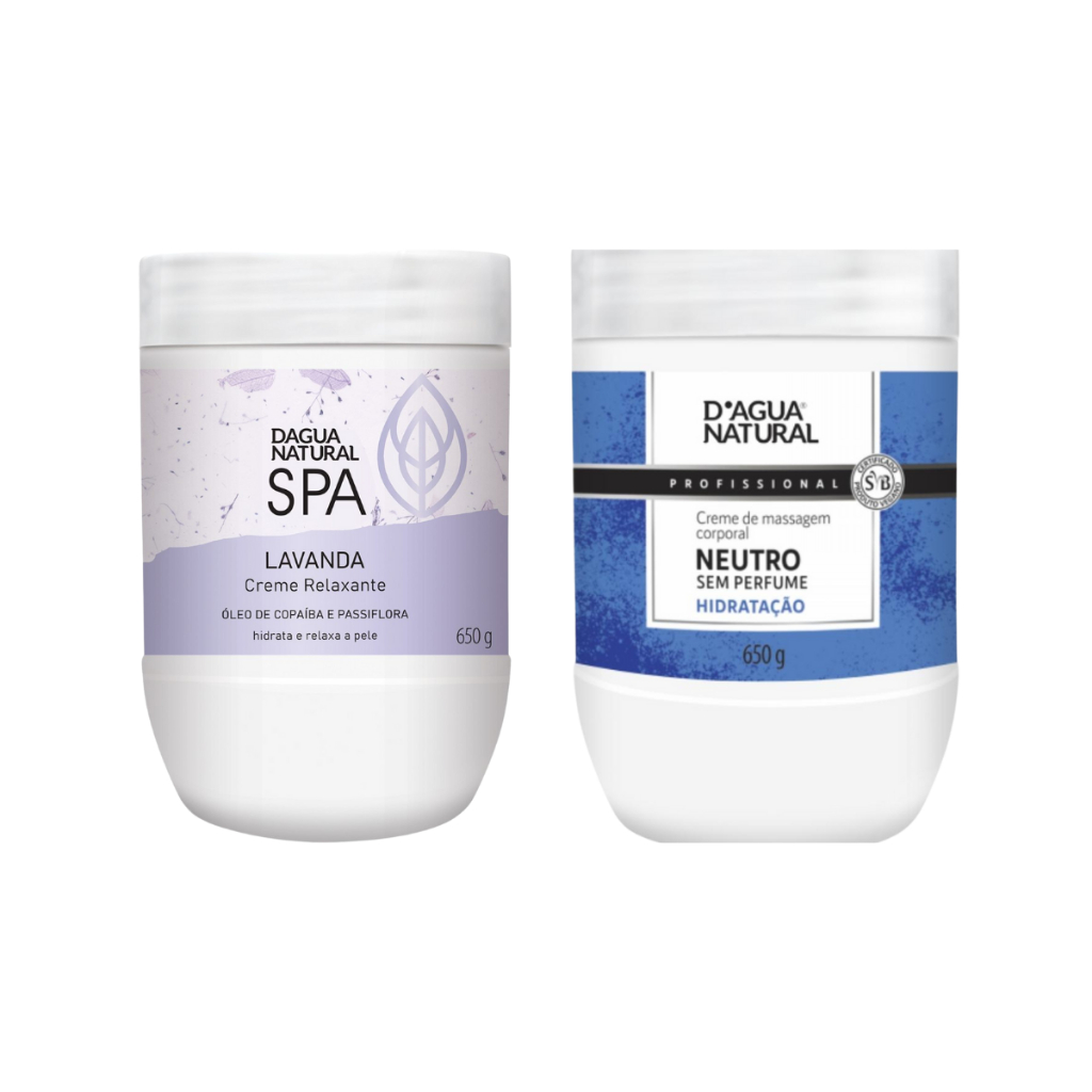 Kit SPA Lavanda E Creme Neutro Relaxante de Massagem Excelente Deslizamento 650g Dagua Natural