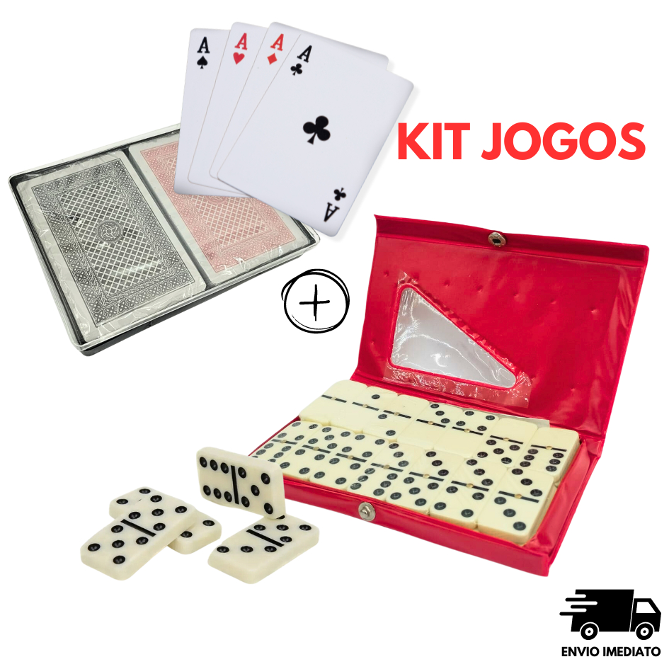 Kit Jogos Dominó e Baralho duplo Cartas Kit 2pçs Profissional Estojo Brincadeira Brincadeira Jogos