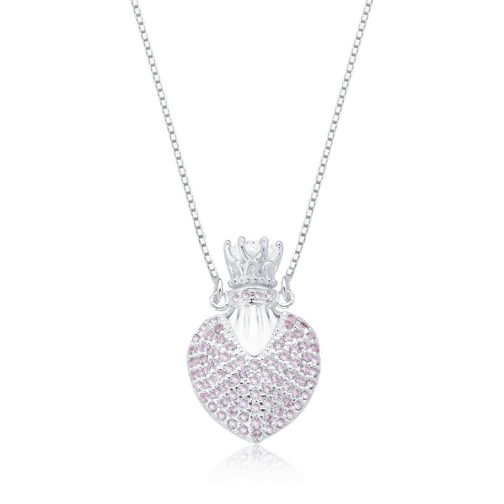 Colar Coração Formato de Perfumeiro Cravejado Rosa Claro Em Prata 925