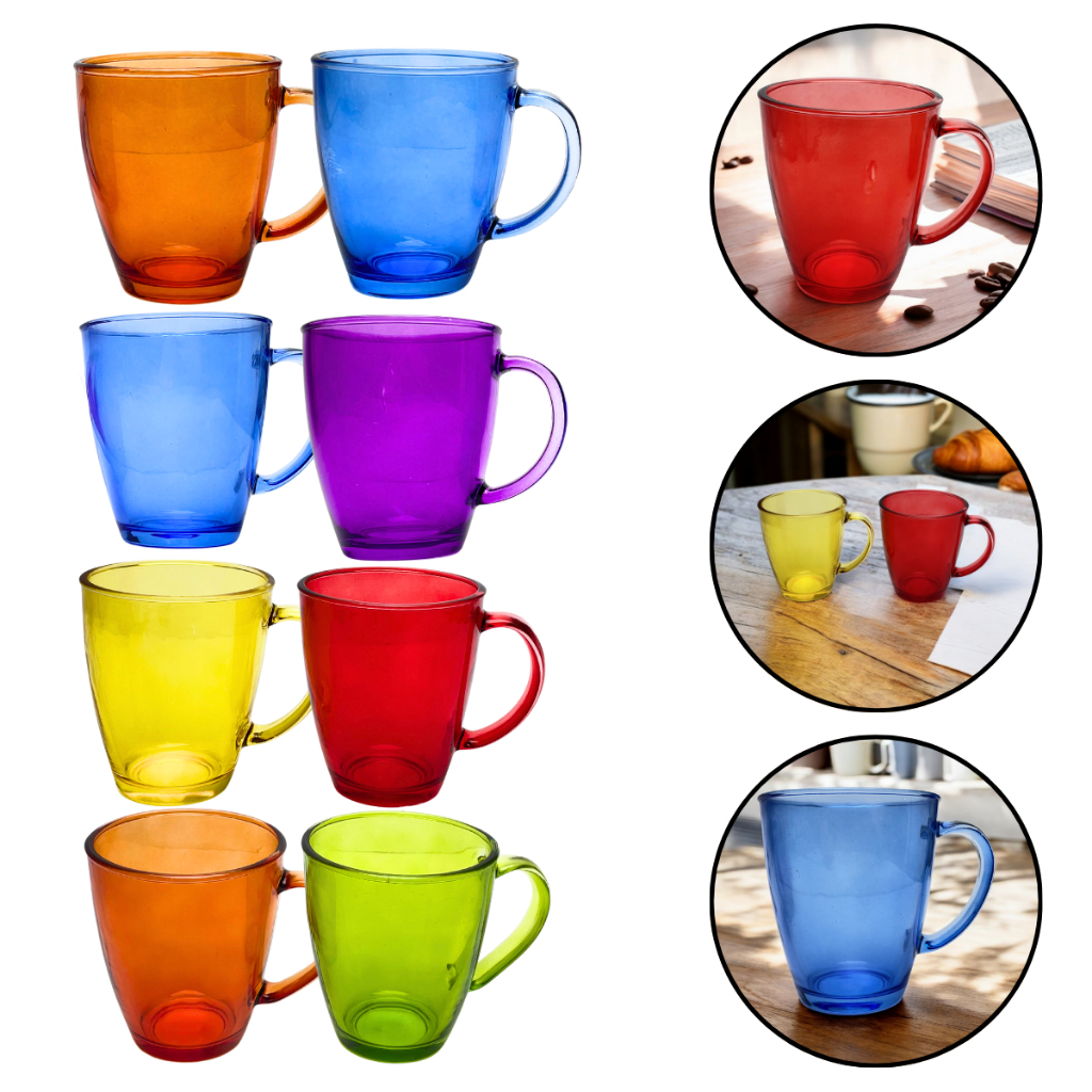 Par de Canecas Pai E Mãe 350ML De Vidro Xícaras Café Chá Coloridas Verona Clink 2 Peças