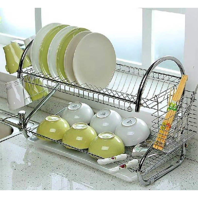 Escorredor de Louças pratos Aço Inox Com Suporte de Talher e Copos e bandeja plastica para escoar agua lava louça