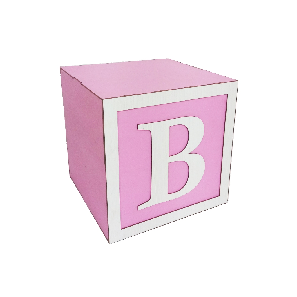 Cubo Baby rosa com moldura branca Pintado 30 cm montado  / Decoração Chá de Bebê e Revelação Festa promoção de lançamento