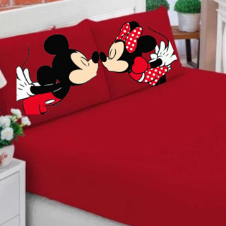 Jogo De Lençol Casal/Queen/King 3 Peças Tematico Diversos Ideal Para Cama Box - Poliester Mickey e Minnie Beijo em Oferta na Shopee