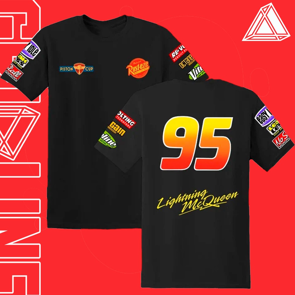 Camiseta Básica ou Oversized Relâmpago McQueen Personalizada Patrocínios Unissex