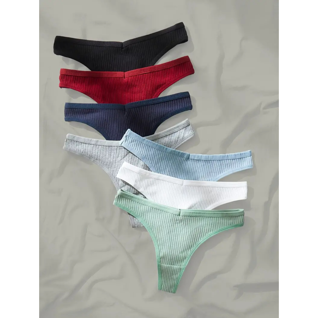 Detalhes do Kit 5 Calcinhas Feminina Fio Dental Canelada Conforto