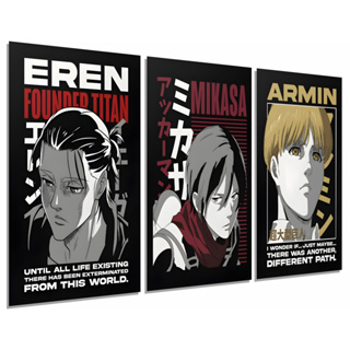 KIT 3 QUADROS DECORATIVOS ATTACK ON TITAN ANIME ALTA RESOLUÇÃO em Oferta na Shopee