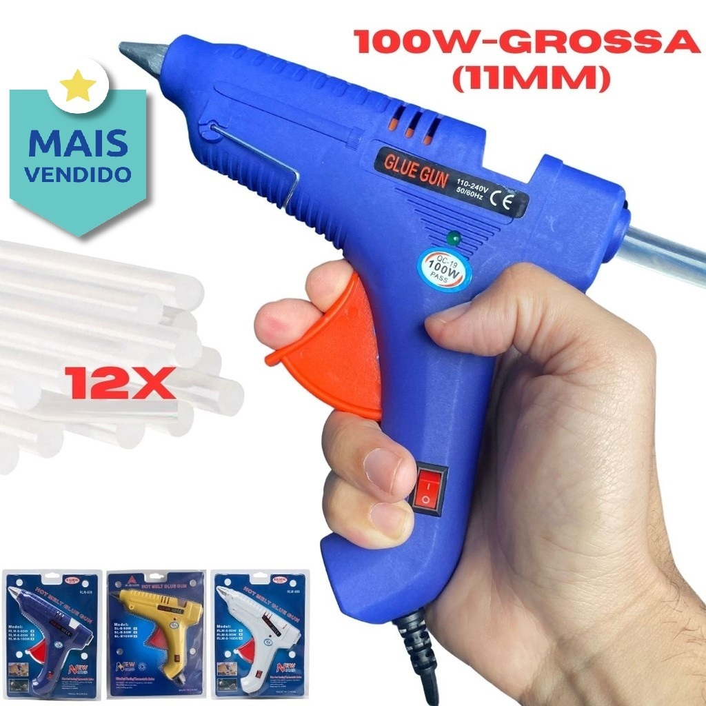 Pistola de Cola Quente Profissional Grande 100W  Botão LIGA/DESLIGA Bivolt 110-220V em Oferta na Shopee