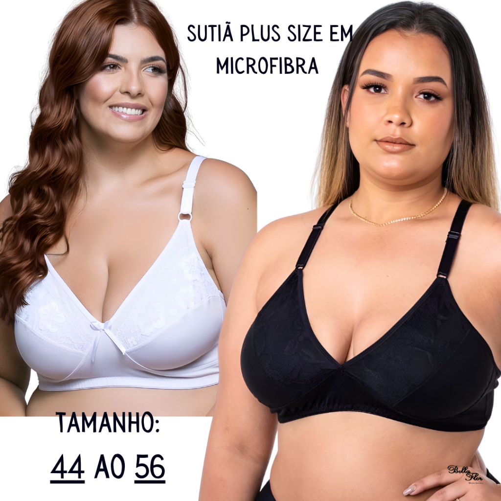 Kit 3 Sutiãs Plus Size REFORÇADO Lycra Grossa Sem Bojo Detalhe Renda Alças Reforçadas Sustentação em Oferta na Shopee