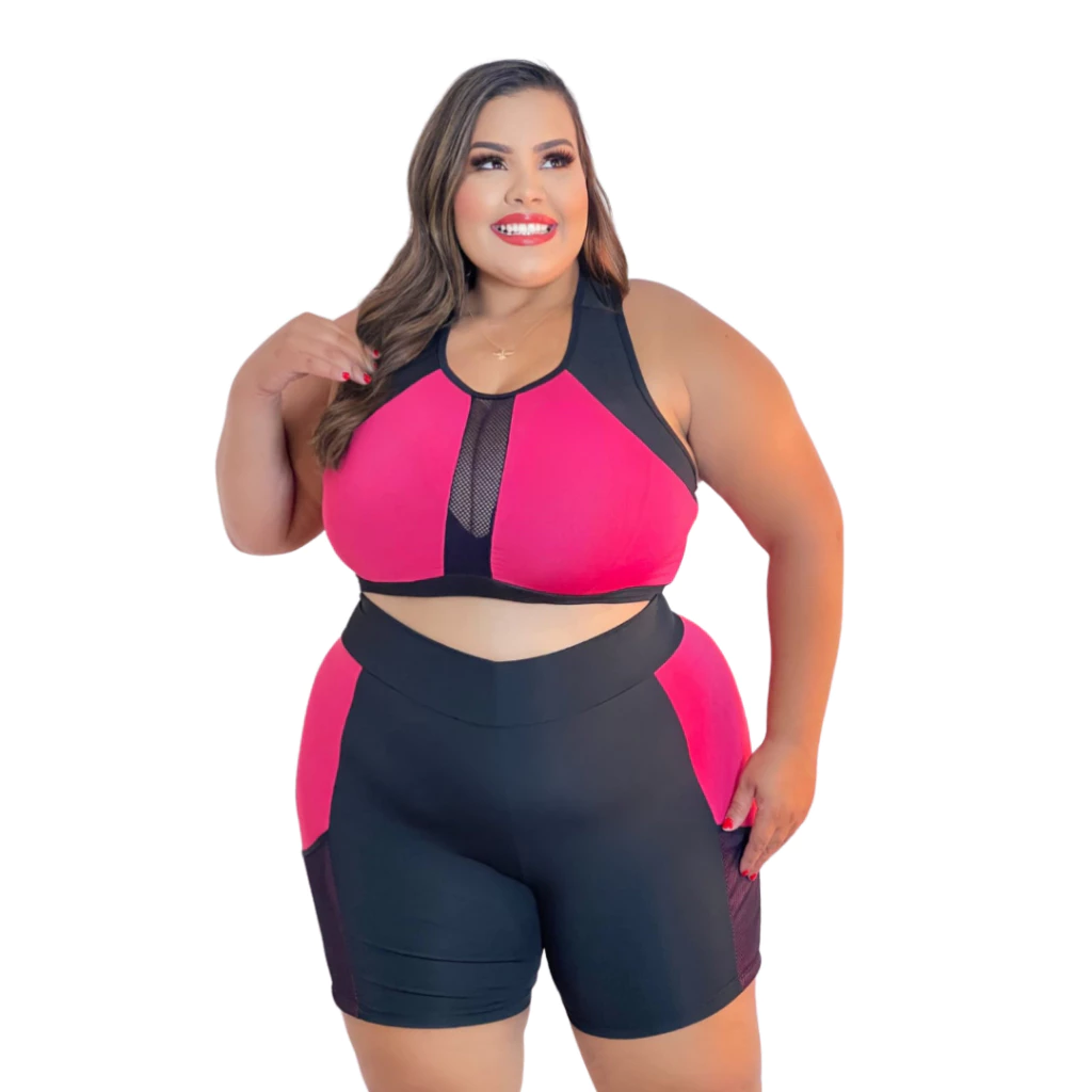 Conjunto Academia Plus Size 44 ao 54 Top + Short Ciclista Fitness Feminino Curves — imagem 1