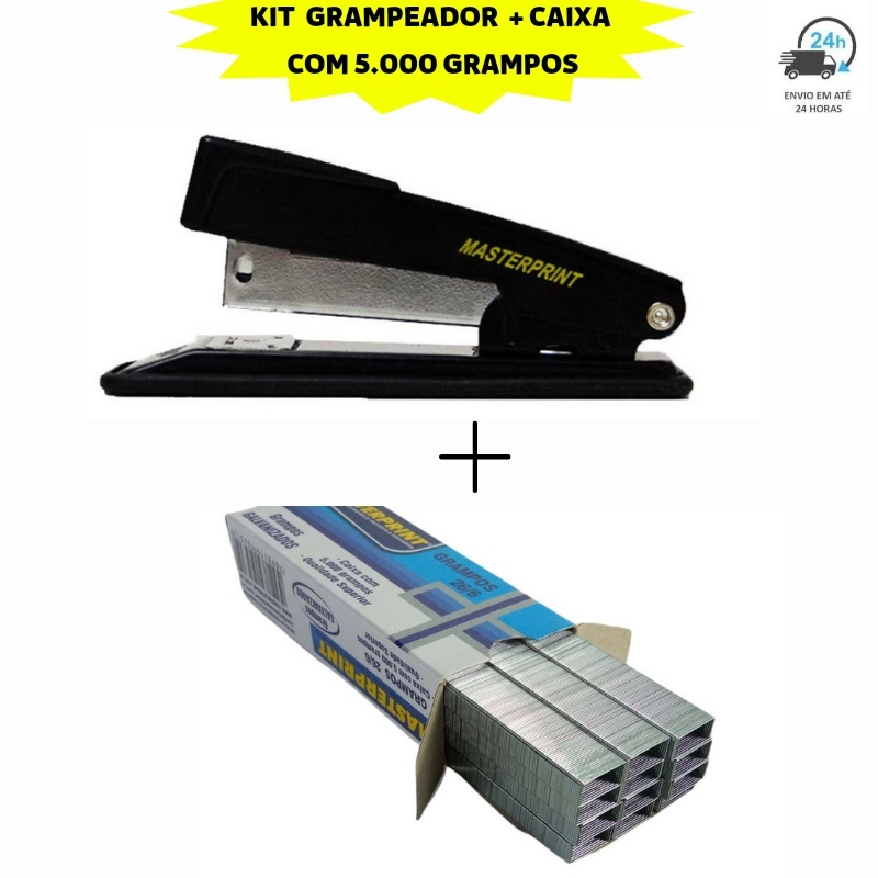 Kit Grampeador Metal + 5.000 Grampos 26/6 Galvanizados MASTERPRINT