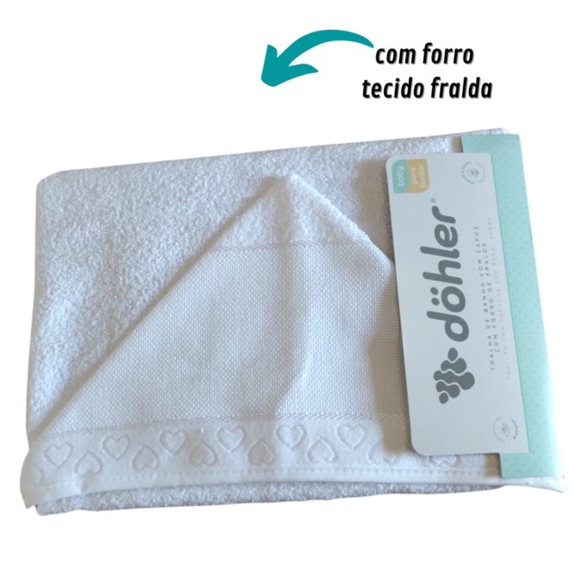 Toalha de Banho para Bebê com Capuz DÖHLER - Baby Love - com forro de fralda para Bordar 70 x 90 cm. em Oferta na Shopee