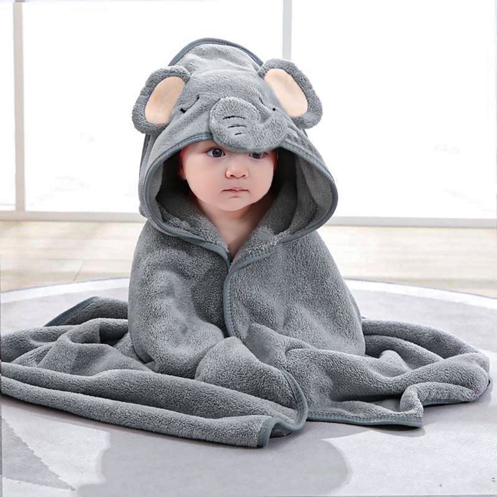Toalha de banho infantil felpuda com capuz de bichinho