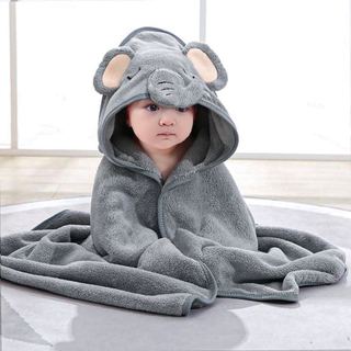 Toalha de banho infantil felpuda com capuz de bichinho