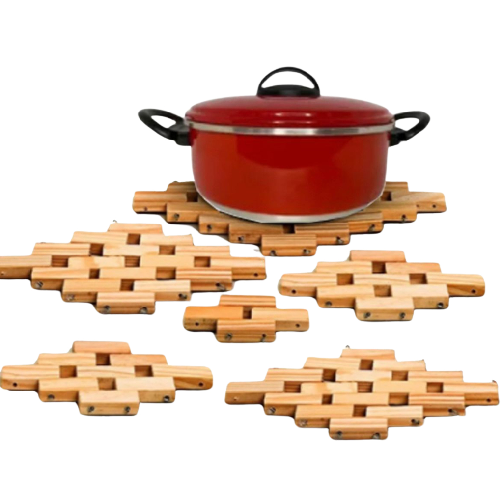 Imagem Kit Com 4 Descanso de Panela de Madeira - Jogo com 4 Unidades