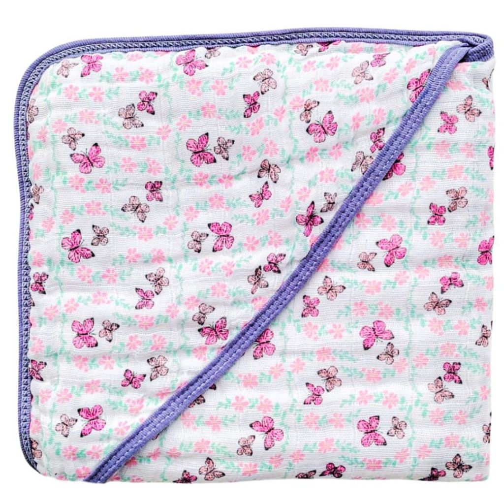 Toalha de Banho Bebê Fralda Soft com Capuz 100% Algodão Rosa Menina Enxoval 3 Camadas Macia