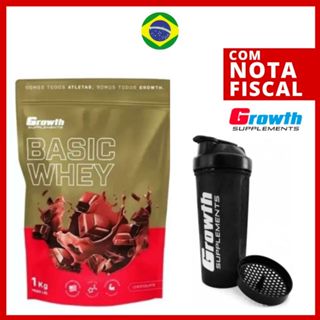 Kit Whey Protein Growth Basic Chocolate 1KG + Coqueteleira 600ml - Original em Oferta na Shopee