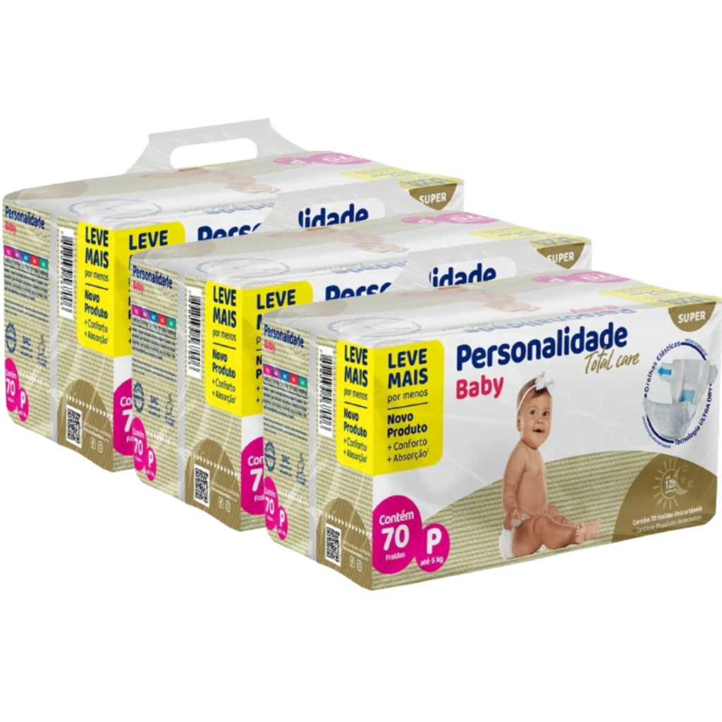 Kit 3 Fralda Personalidade Baby Total Care P Total 210 Unid Pacotão Barato