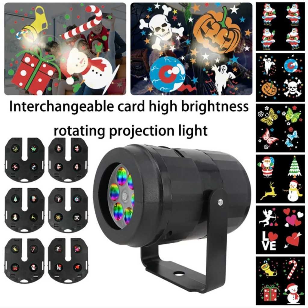Projetor Luz LED 110V - 220V RGB 8 Cartões Diferentes Natal, Halloween, Aniversario.Dinâmica Rotativa Transparente 7094