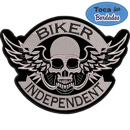 Patch Bordado Caveira Biker Independent 20x27cm Cód.1698 Tamanho Grande - Fixação Costura