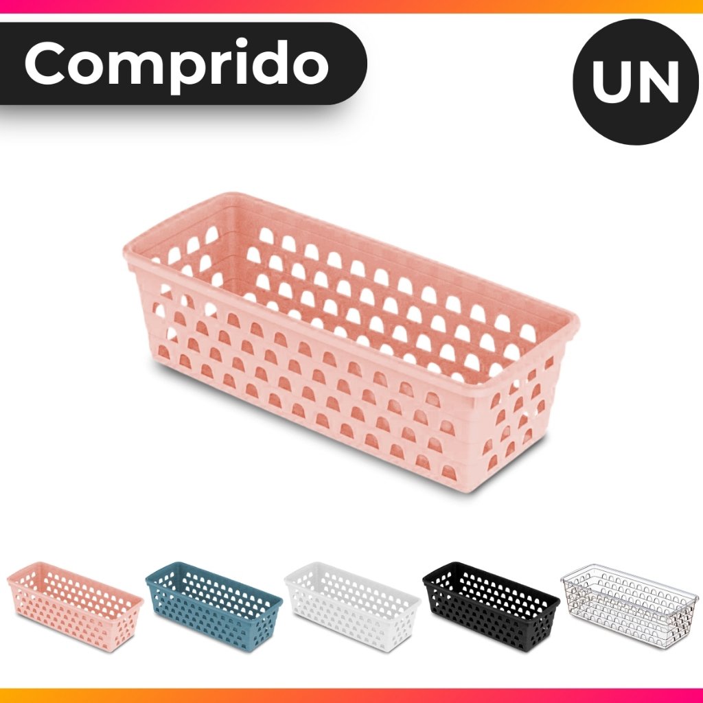 Cesto Organizador Multiuso Decorativo Pequeno Comprido p/ Gaveta Armário 28x11 cm