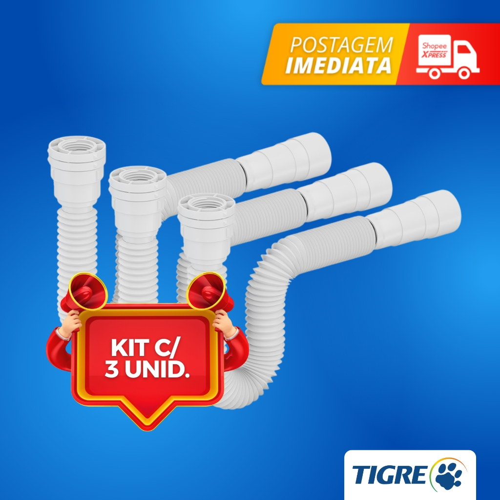 Kit 3x Sifão Sanfonado Ajustavel Multiuso Tigre