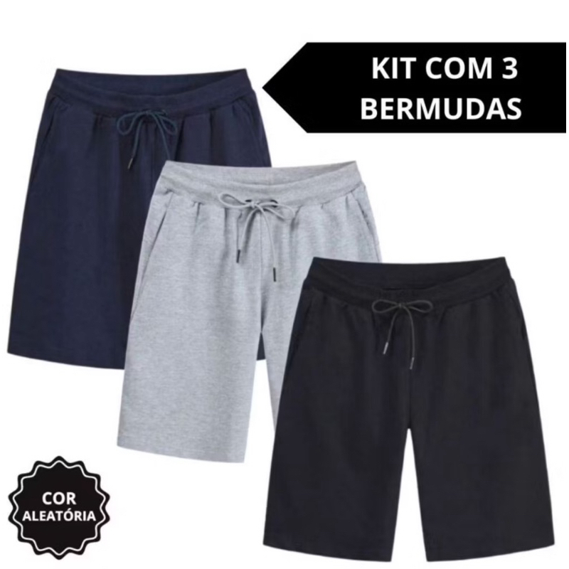 kit 3 Bermuda Moletom Esporte Com Bolso E Elástico Muito Confortavel