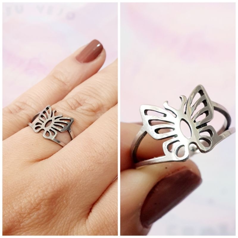 Anel Borboleta em aço inox cirúrgico moda feminina Bohemian boho chic