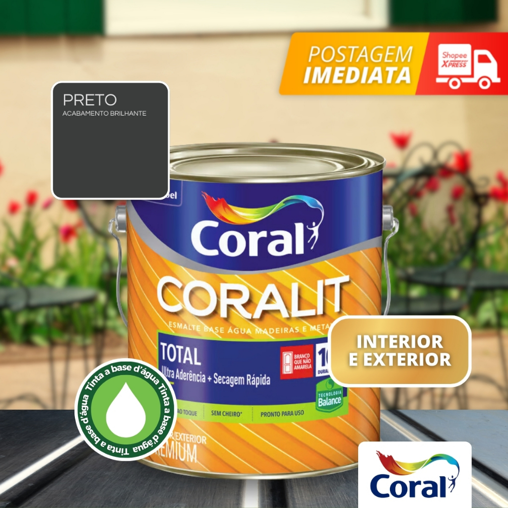 Tinta Esmalte Sintético 900ml Base Água Coralit- Coral Preto