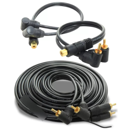 Kit Cabos RCA 2 Cabos RCA Y + 1 Cabo RCA 5 Metros Anti Ruido Para Módulo Som Emborrachado Som Automotivo