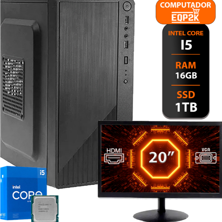 Computador Intel I5 3° Geração Ssd 1tb 16gb Memória Ram Monitor 20