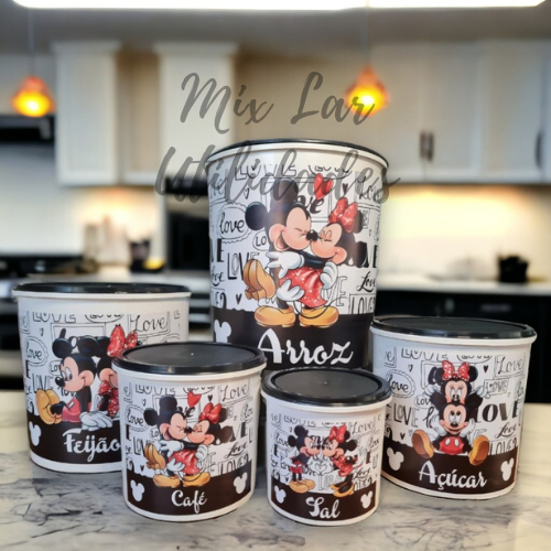 Kit Mantimentos 5 peças Mickey e Minnie Love - Organização de alimentos em Oferta na Shopee