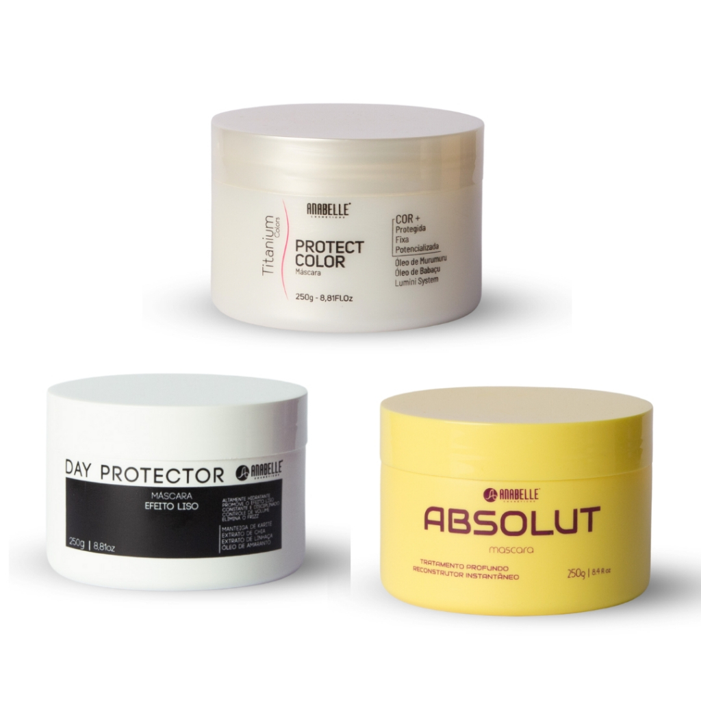 Kit Com Três Máscaras de Tratamento Capilar de 250ml (Absolut+Protect Color+Day Protector) Anabbelle