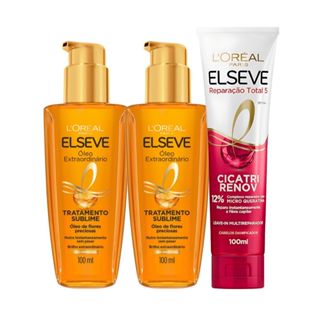 Kit 2 Óleos Extraordinario para Cabelo Elseve, 100ml + Leave-In Elseve Reparação Total 5 C...
