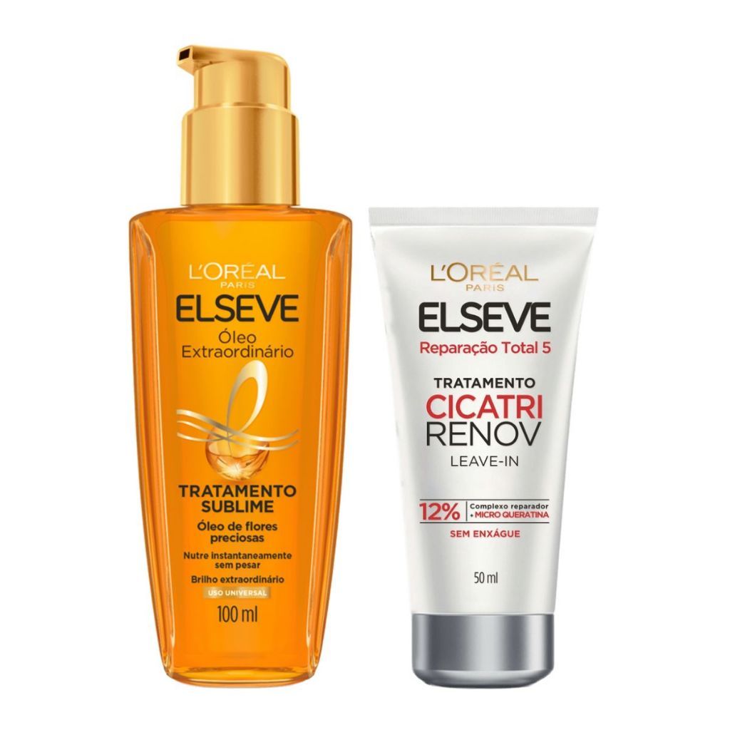 Kit Leave-in de Tratamento Cicatri Renov 50ml + Óleo Extraordinario para Cabelos Elseve Loreal Paris 100ml