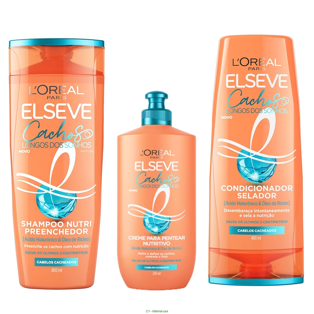 Kit Elseve Cachos dos Sonhos - Shampoo 400 ml + Condicionador 400 ml + Creme para Pentear ...