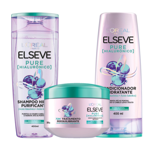 Kit Shampoo 400ml + Condicionador  400ml + Creme de Tratamento 300g L'Oréal Elseve Hialurônico Pure em Oferta na Shopee