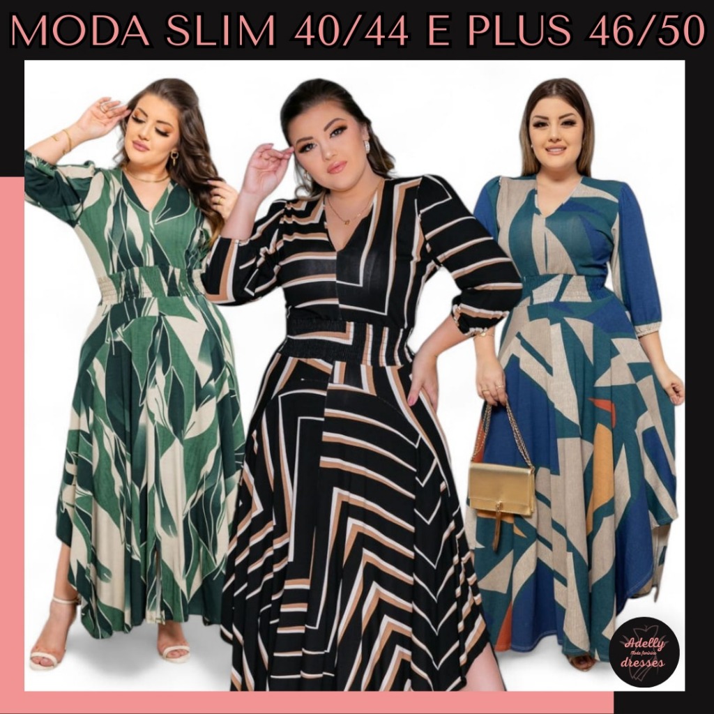 Vestido Evangélico Midi Godê Slim Moda Plus Size Estampa Elegante Longo Congresso Cristã Curvy CCB em Oferta na Shopee