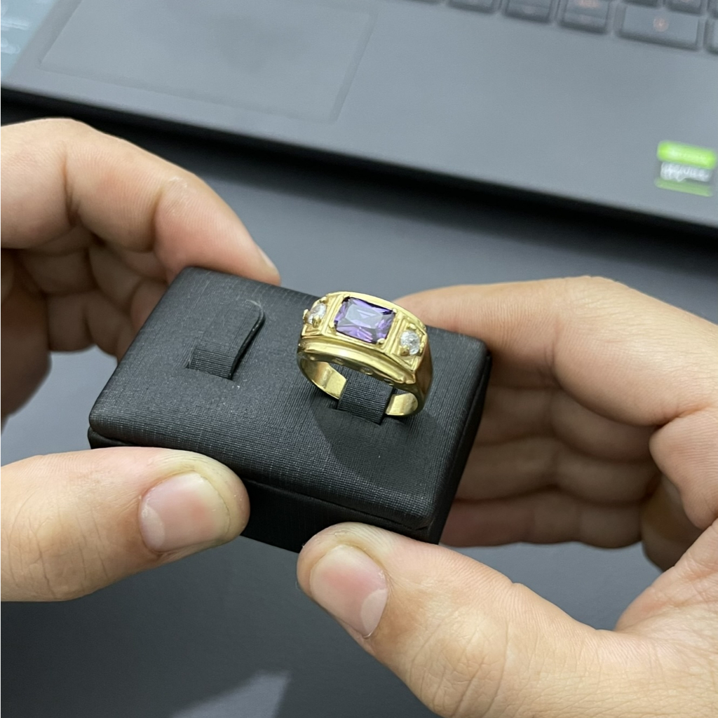 Anel dedeira de formatura pedra roxo ametista ( Teologia ) REGULÁVEL feito de moeda antiga