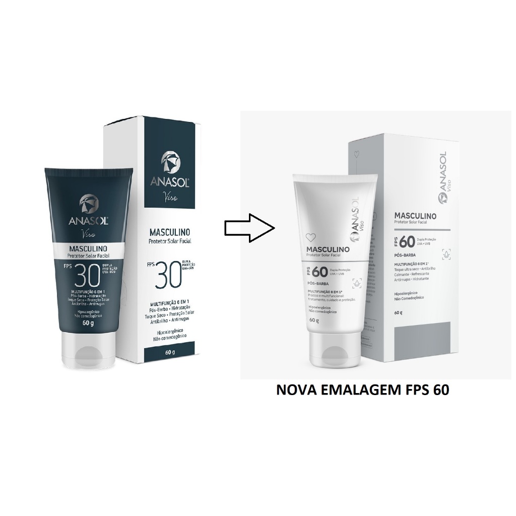 Anasol Protetor Solar Facial Masculino Viso 60 FPS Vegano 60 g