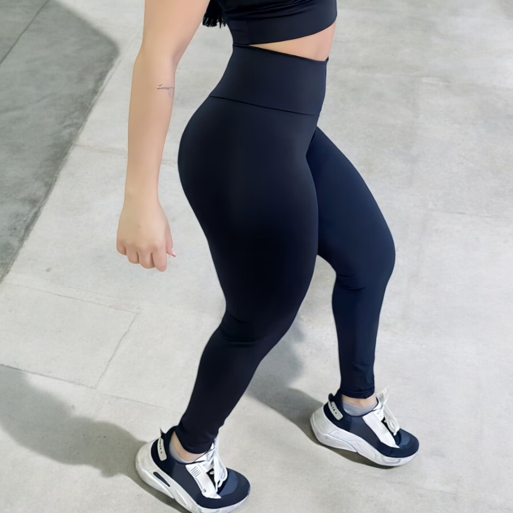 Calça Legging Poliamida fitness lisa sem transparencia academia basica compressao cintura alta