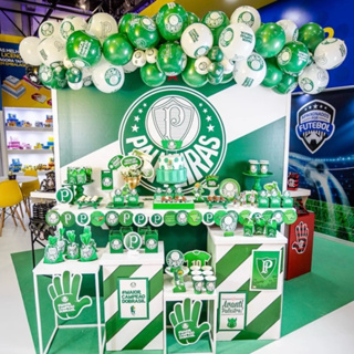 Kit Festa Palmeiras Decoração Aniversário Painel TNT 1,4 x 1 METRO + 25 Balões n9" FESTCOLOR em Oferta na Shopee