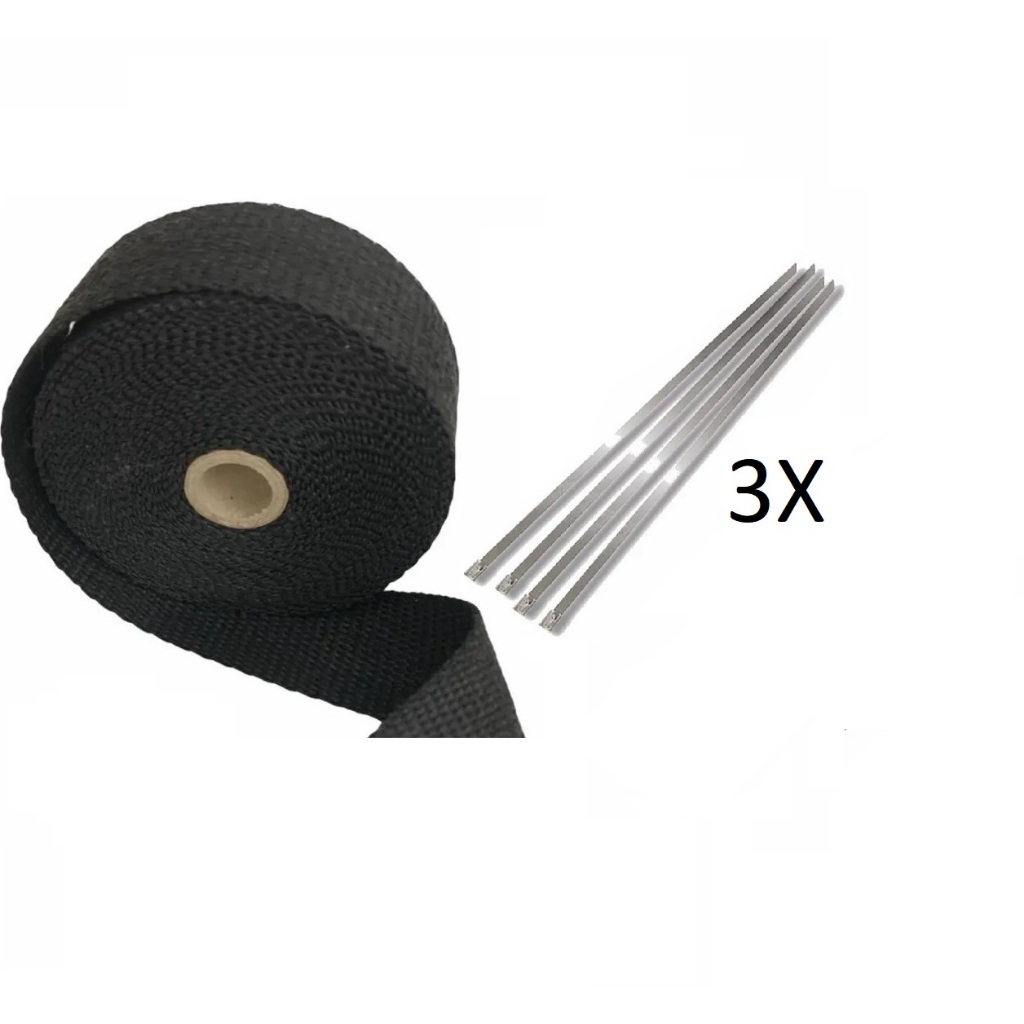 Fita Manta Termica Termotape Preta para Escapamento Carro Moto Coletor 4 Metros + 3 Abraçadeiras em Oferta na Shopee